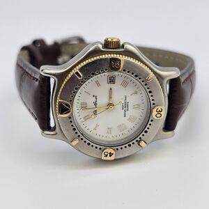 Eddie Bauer 28MM Women Watch Silver Gold Tone Date New Leather Band New Battery